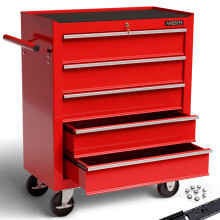 AREBOS 5-Drawer Tool Cabinet Garage Tool Chest with Wheels Workshop Tool Storage Lockable Red