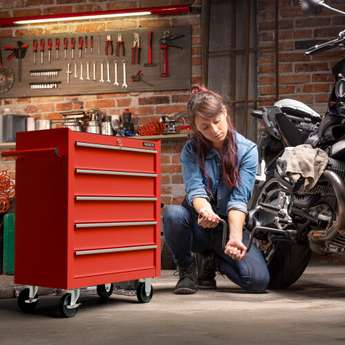 AREBOS AREBOS 5-Drawer Tool Cabinet Garage Tool Chest with Wheels Workshop Tool Storage Lockable Red 1