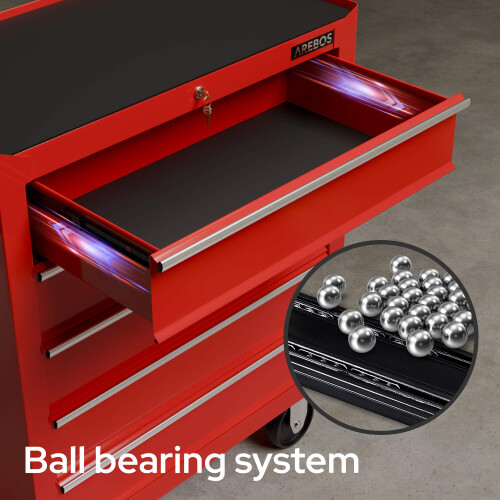 AREBOS AREBOS 5-Drawer Tool Cabinet Garage Tool Chest with Wheels Workshop Tool Storage Lockable Red 2