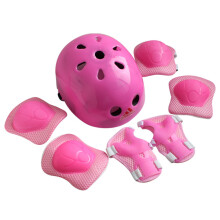 7 Stück Kinder Fahrradhelm-Set mit Ellbogen- und Knieschützern, Pink, 26x20x13cm