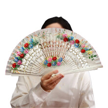 Artistic Traditional Folding Fan Handcrafted Wooden-White