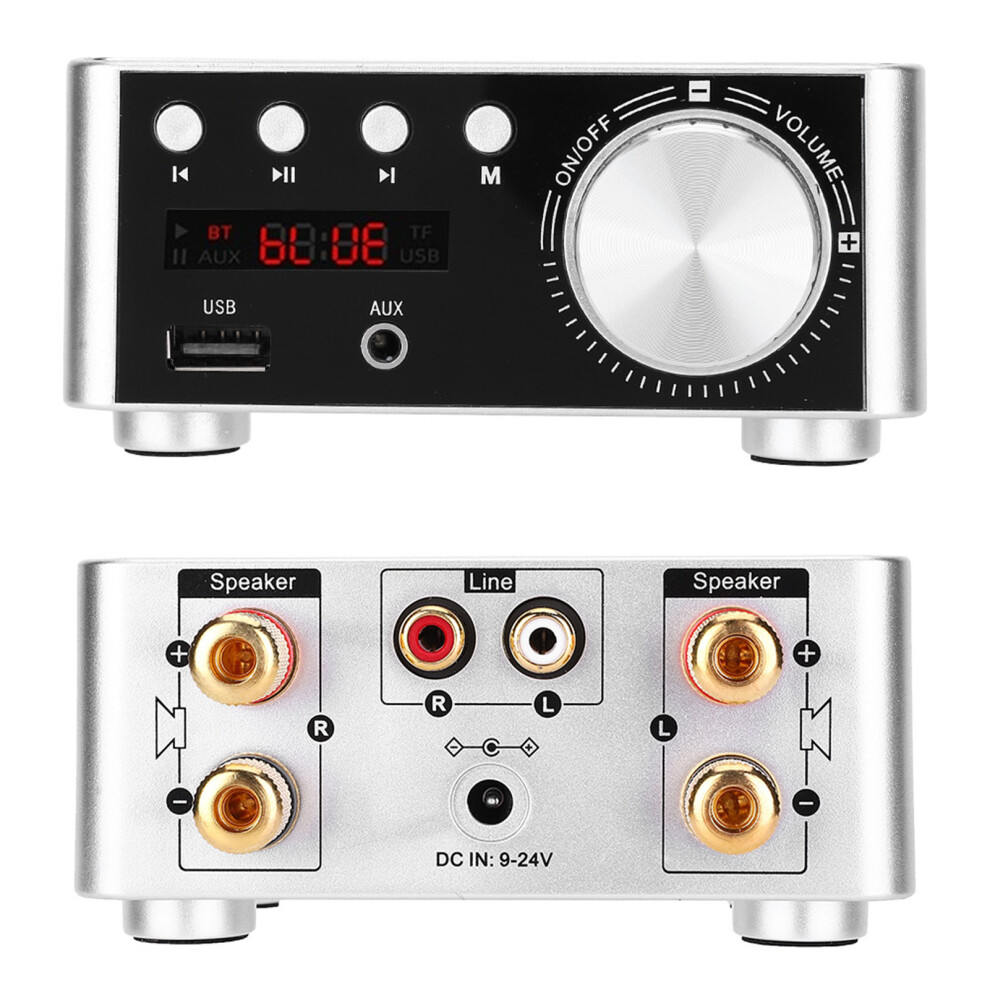 High-Fidelity Bluetooth 5.0 Audio Amplifier 50Wx2 Stereo Silver 8391362280998