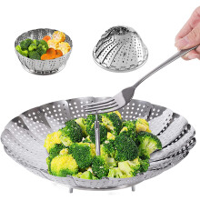 Medium dampkurv i rustfritt stål, egnet for utvidbar dampovn med rustbestandige sammenleggbare paneler, justerbare størrelser for forskjellige