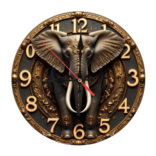 Horloge analogique murale moderne en-Éléphant de 12 pouces