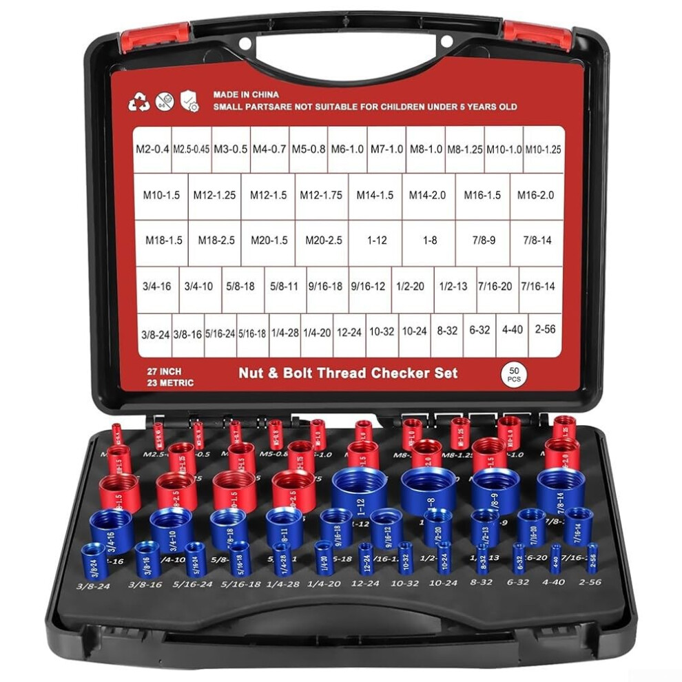 Professional 50Pcs Nut And Bolt Thread Gauge Set For Accurate Sae And Metric Thread Measurement With Compact Portable Design 9323874011998