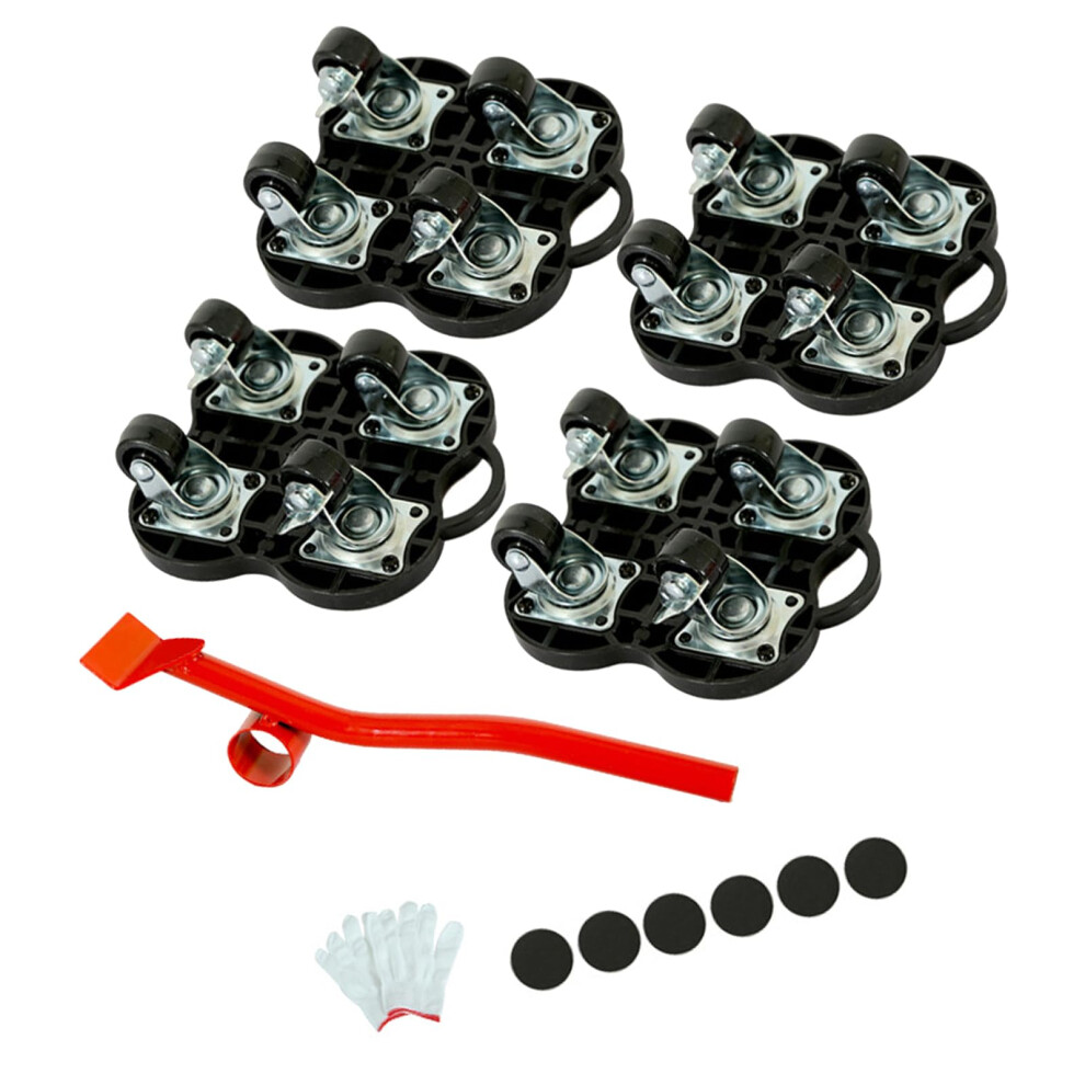 Furniture Mover Set Portable Mover Tool Labor Saving Transport Lifter Heavy Stuff Moving Wheel Roller Brake Equipped Moving Tool 5Pcs Black 9323874012469