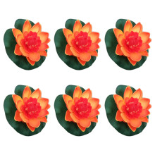 6Pcs Artificial Floating Flower with Leaf Pad for-Sunset red