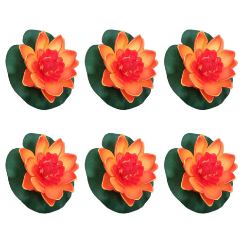 6Pcs Artificial Floating Flower with Leaf Pad for-Sunset red