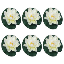 6Pcs Artificial Floating Flower with Leaf Pad,-Milky White