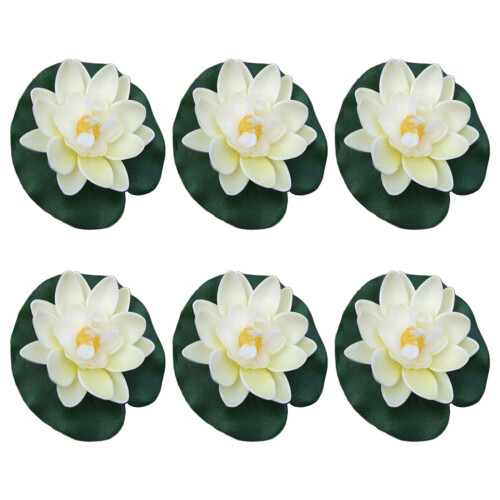 6Pcs Artificial Floating Flower with Leaf Pad,-Milky White