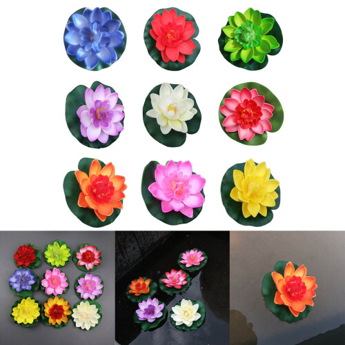 6Pcs Artificial Floating Flower with Leaf Pad for-Sunset red 2