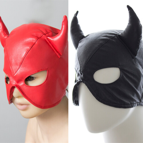 Black PU Head Cover with Adjustable Tie Balaclava Face-Black 1
