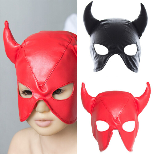 Black PU Head Cover with Adjustable Tie Balaclava Face-Black 2