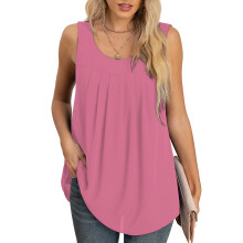 Damen Chiffon ärmelloses Tank-Top Pink XL Lockere Passform Sommerweste mit Falten