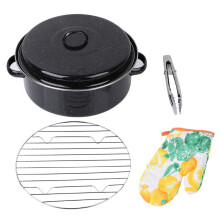 Emaljeret stegepande, nonstick-stegepande med låg for mindre olieagtig røg, jævn opvarmning, stegejern med indbygget rist, tåler opvaskemaskine,