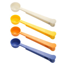 Colher medidora de café moído essencial para amantes de café, com prendedor para sacos, reutilizável para fechar sacos após o uso, ideal para