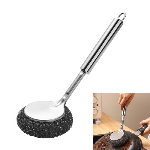 Stainless Steel Wool Scrubber with Long Handle for Cleaning 1