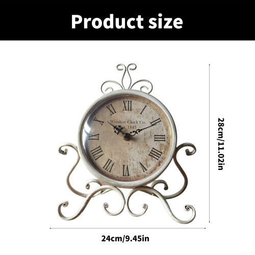 Desk Clock Vintage Iron Tabletop Clock with Precise Movement for 2
