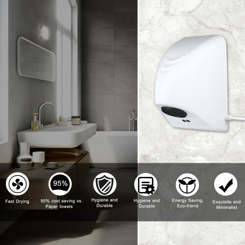 Compact 600W Hand Dryer with Infrared Sensor White Plastic Finish 2