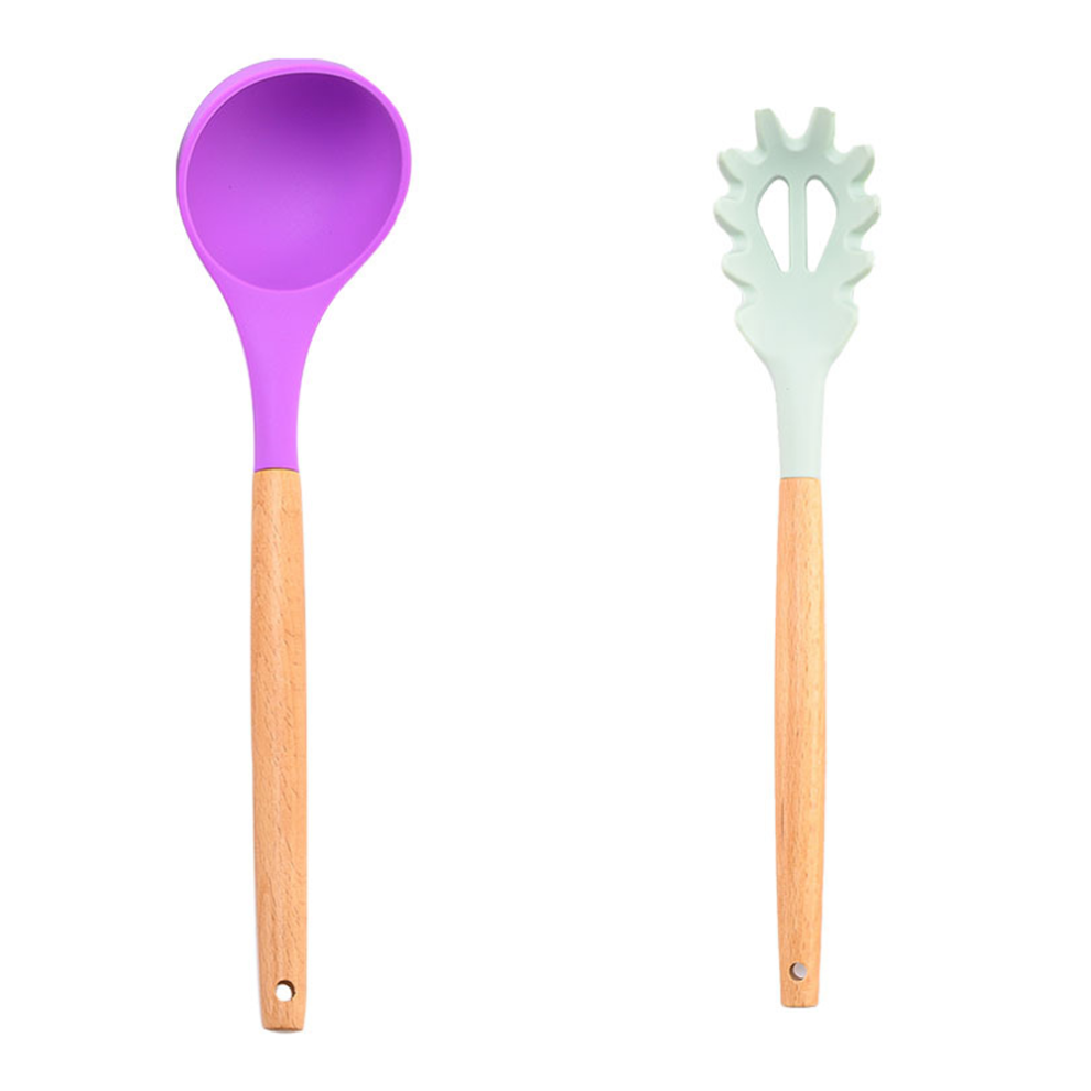 High-Quality Kitchen Utensil Set, Silicone Cooking Tools For Non-Stick Use, Heat Resistant Wooden Handles, 2PCS Easy To Clean, Comfortable Grip, Food-image-OPC-PN22KQ6-NEW