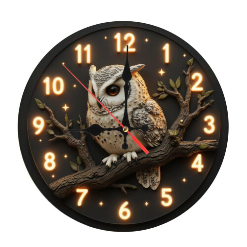 Modern Decorative Wall Analog Clock With Quiet-10 inch owl