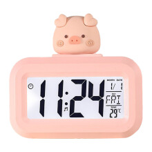 Süßer pinker Schweinchen-Elektroclock mit LED-Display, Kalender & Temperatur