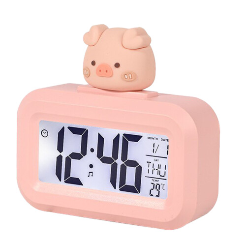 Süßer pinker Schweinchen-Elektroclock mit LED-Display, Kalender & Temperatur 1