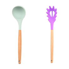 Garfo para Espaguete em Madeira de Acácia Natural com Silicone de Grau Alimentício, Multifuncional e Resistente ao Calor, Ideal para Cozinhar.