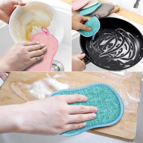 Esponjas de cozinha reutilizáveis de microfibra com dupla face que não riscam, para uma limpeza eficaz e poderosa de panelas e pratos 1