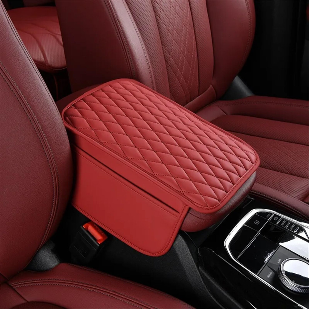Armrest Storage Box Universal Car Center Console Protector Cover Armrest Box Cushion With Pocket Mat Elbow Support Armrest Storage(Red) Red 9323874014920