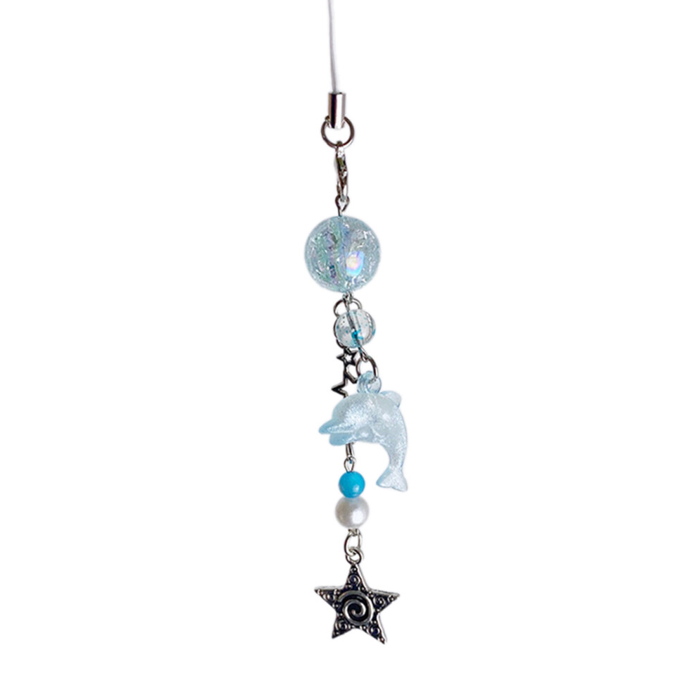 Unique Acrylic Dolphin Charm Phone Pendant Cute Keychain- Blue 7704000155441