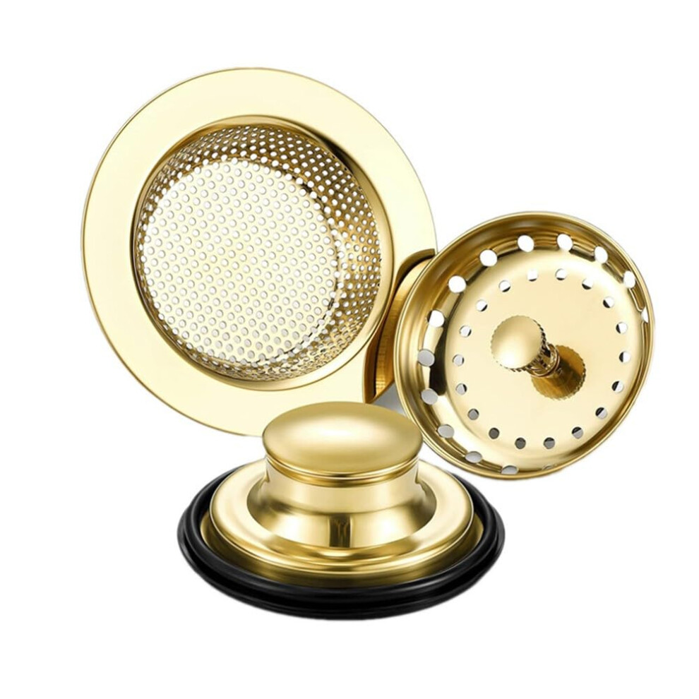Kitchen Sink-Plug, 3Pcs Stainless Steel Gold Kitchen Sink Drain Strainer Stopper Sink Basket Kit For Prevents Clogging And Odors-Sinks(Gold) 9339159280690