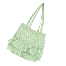 Womens Underarm Bag Ruffle Plaids Shoulder Bag-Light Green