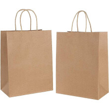 Sacolas de papel kraft reutilizáveis e duráveis, altamente resistentes a arranhões, pacote com 30 unidades e alças para compras de supermercado e