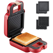 Versátil companheira de cozinha, sanduicheira elétrica com panelas antiaderentes para sanduíches, waffles e torradas francesas sem esforço, com