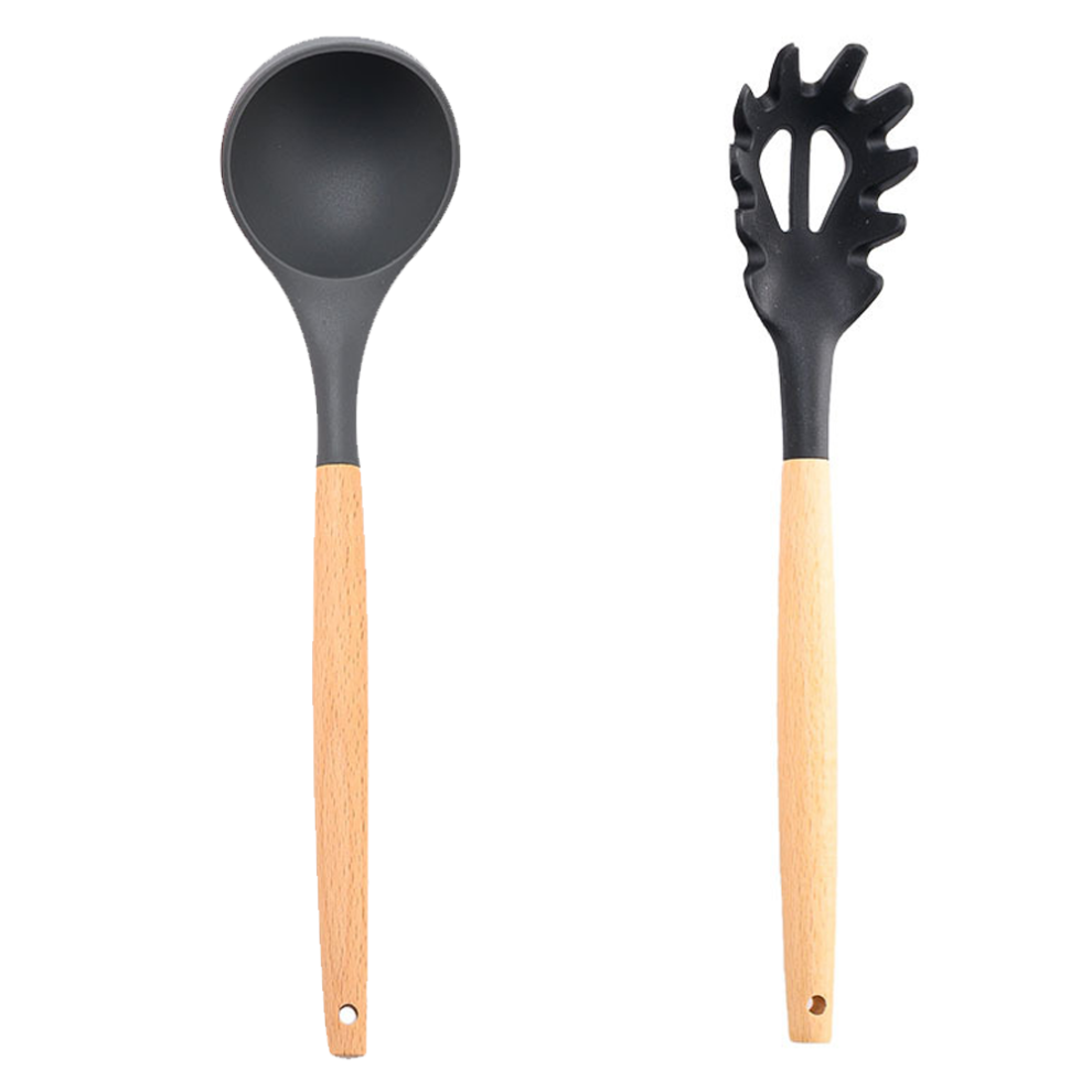 Non-Stick Cooking Utensils Set, Silicone Tools with Bamboo Wood Handle, Non-Scratch & Heat Resistant, Perfect for Non-Stick Cookware & Gourmet Cooking-image-OPC-PN2595R-NEW