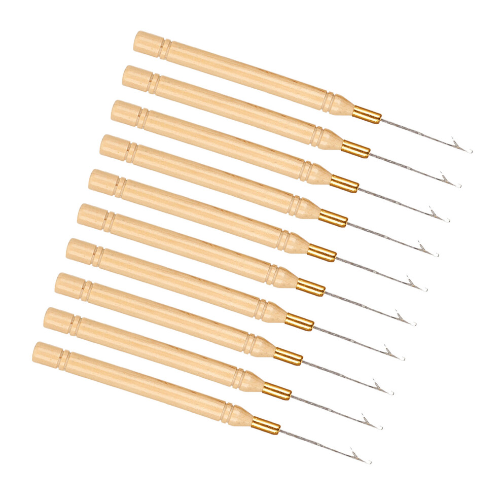 10pcs Wig Hair Extension Hook Needles with Wooden Handles for Easy Use