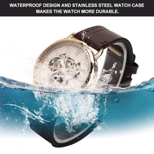 FORSINING Men's Elegant Semi Automatic Mechanical Watch White Pattern Gold Case