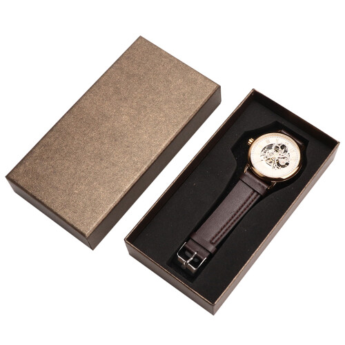 FORSINING Men's Elegant Semi Automatic Mechanical Watch White Pattern Gold Case 1