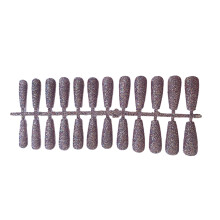 (white) 24 Pcs False Nails Shimmering Powder Artificial Nail Tips Coffin