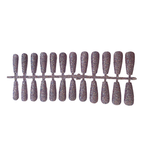 (white) 24 Pcs False Nails Shimmering Powder Artificial Nail Tips Coffin