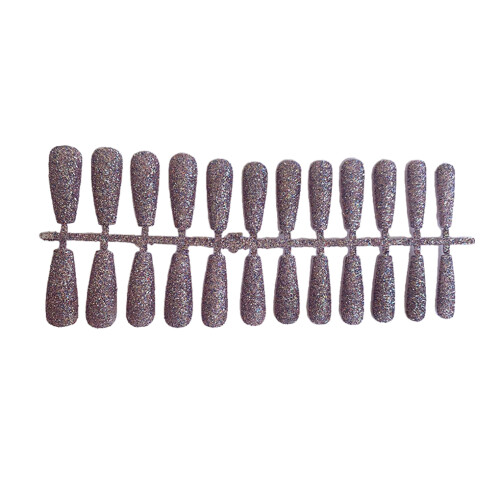 (white) 24 Pcs False Nails Shimmering Powder Artificial Nail Tips Coffin 1