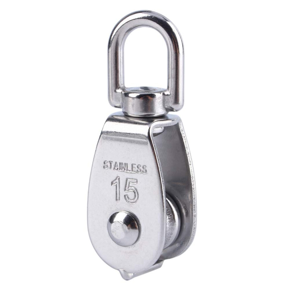 Pulley Block 304 Stainless Steel Swivel Pulley Block Heavy Duty Single Wheel Swivel Pulley Block M15 For Moving Lifting 9323874016313