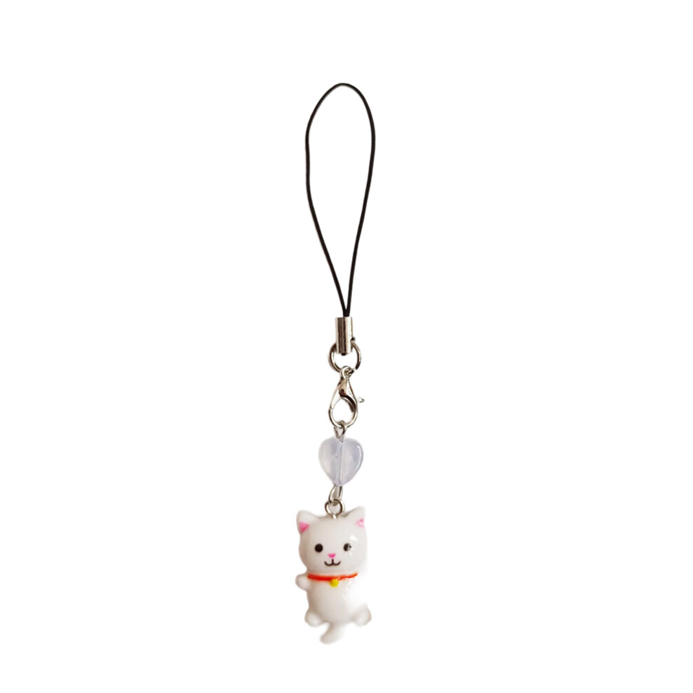 Cat Pendant Phone Lanyard Antilost Keyring Keychain- White 7704000160148