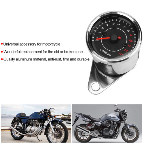 Universal Motorcycle Tachometer Speedometer Backlight Gauge - Silver