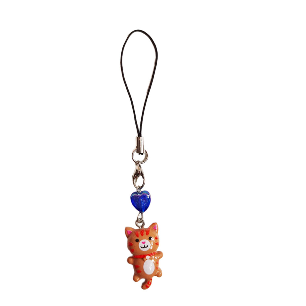 Phone Strap Lovely Phone Charm Heart Cat Keychain For- Brown 7704000159968