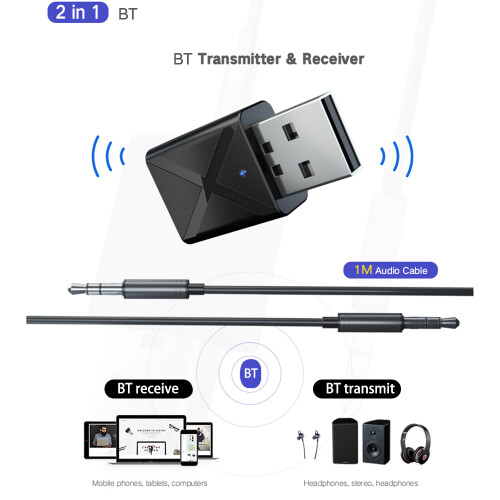 KN320 2-in-1 Bluetooth Audio Adapter Transmitter & Receiver, Compact, 10m Range 1