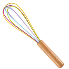 Küchenbesen mit rutschfestem Design, Silikondraht-Kochbesen, Holzgriff, vielseitige Größen, hitzebeständig (bis 230 C), kratzfeste Beschichtung