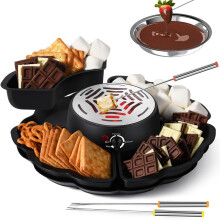 280W Electric S'mores Maker & Chocolate Fondue Fountain Set with Adjustable Temperature Control, 6 Skewers & Forks for Family Parties, Movie Nights