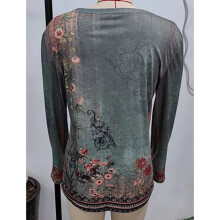 Damen Grüner Langarm-Kragenpullover mit Blumenmuster, Größe XXL